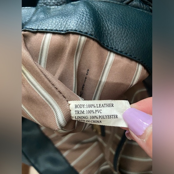 Steven by Steve Madden Leather Navy Blue Tote Purse Bag Gold Studded for Office - Picture 15 of 16